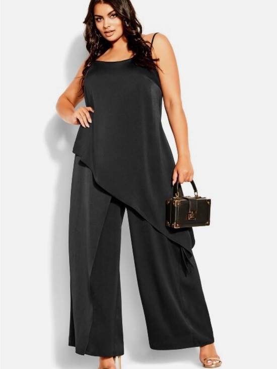 City Chic Pants - City Chic Black Wide-Leg Layered Jumpsuit
